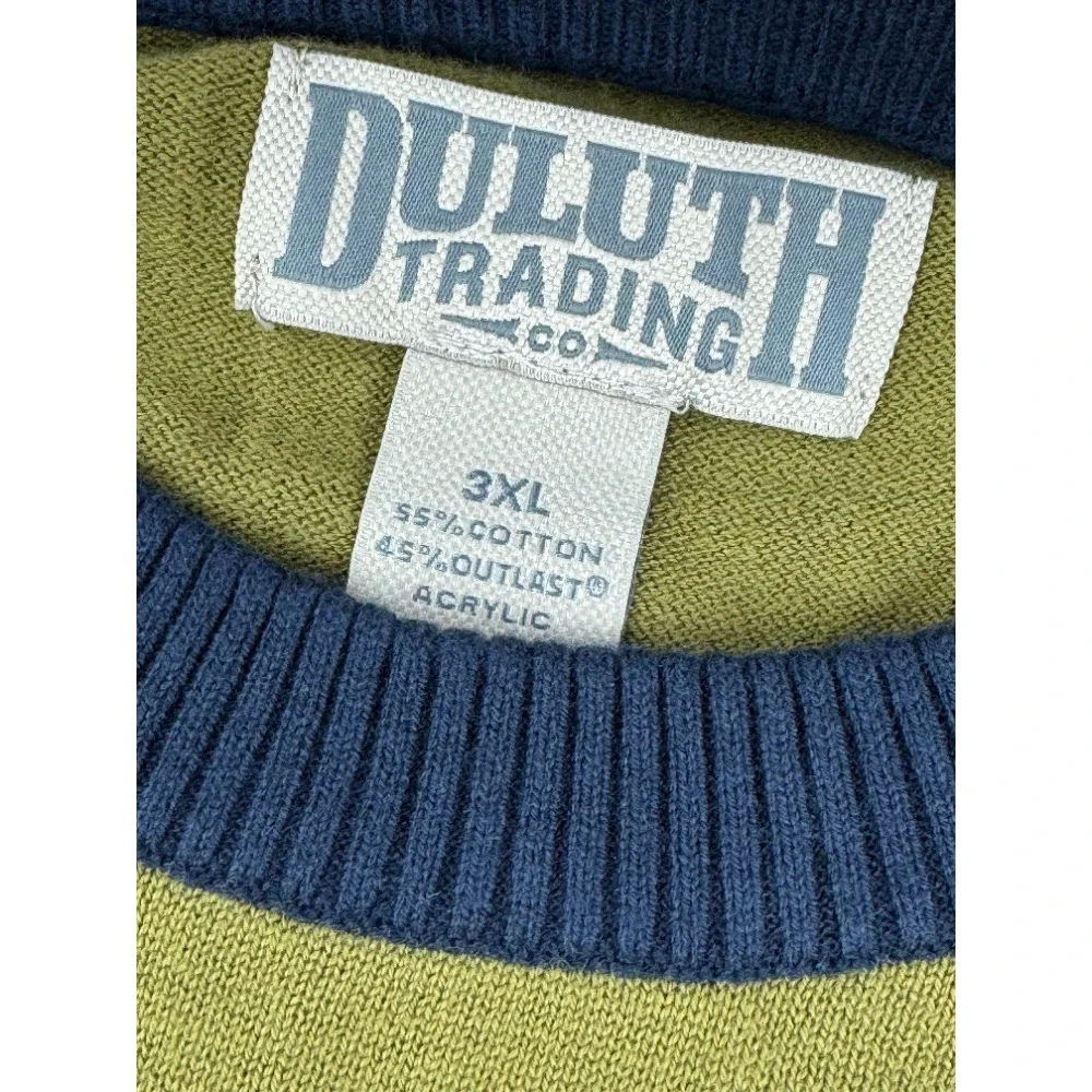 Duluth Trading Co Men's 3XL Sweater Colorblock Blue Green Crewneck Knit